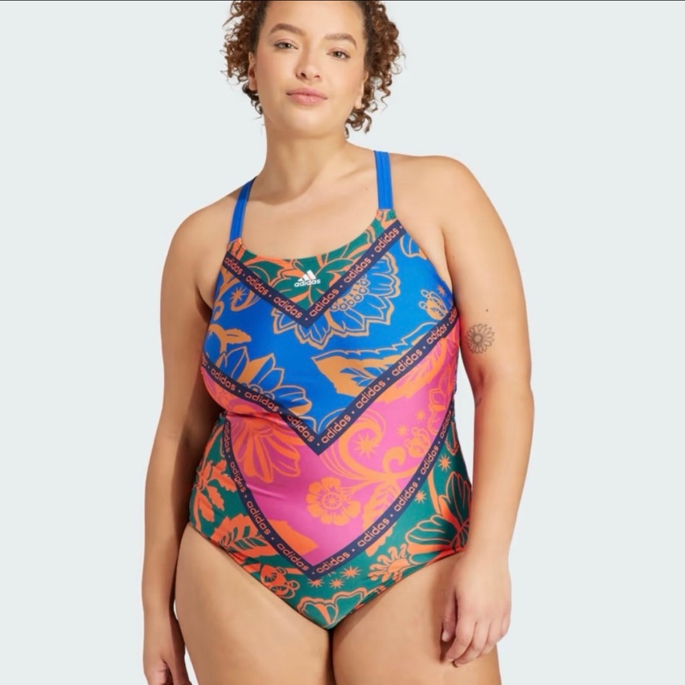 Farm Rio Adidas X Night Indigo Floral Active One Piece Swimsuit 3X Plus NWT NEW